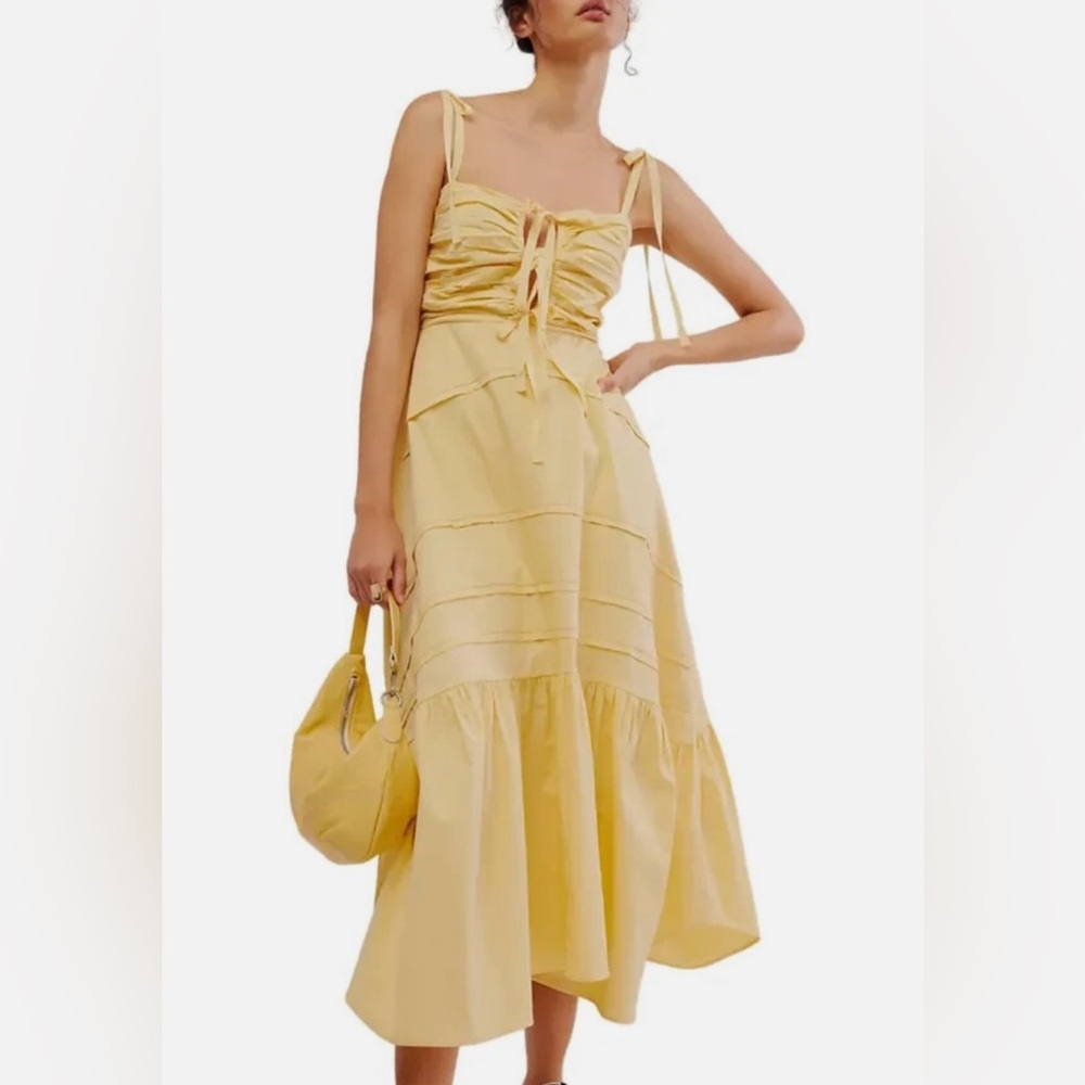 Free People Palma Midi Dress in Yellow Tansy (size: XS)